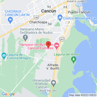 map from Cancun Airport to Hospital Victoria Huayacan