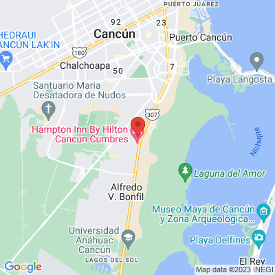 map from Cancun Airport to Extended Suites Cancún Cumbres