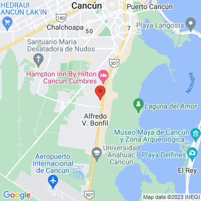map from Cancun Airport to P.º del Sol 2